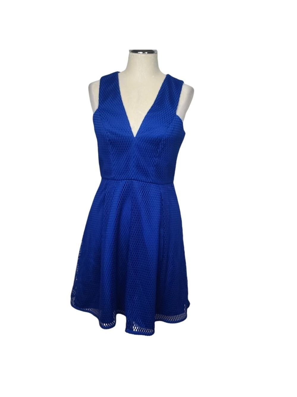 Lumier By Bariano Blue V Neck Laser Cut Lined Sleeveless Dress XS